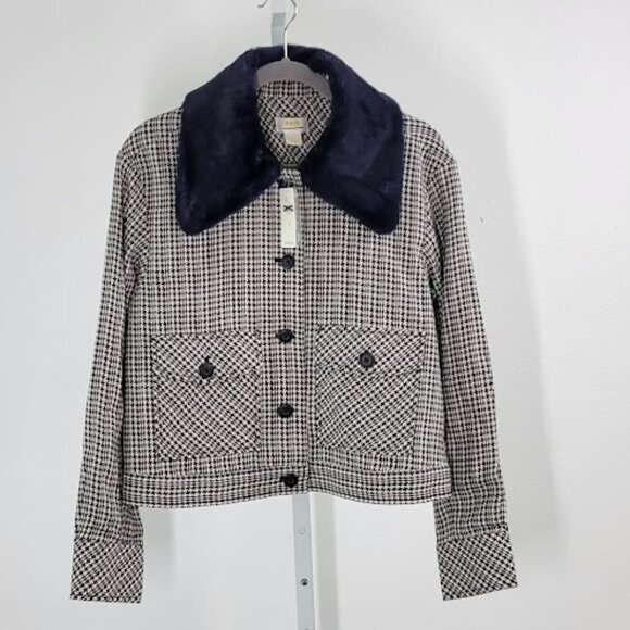 ANTHROPOLOGIE MAEVE tweed faux fur-collar jacket Sz M NEW - Picture 8 of 11
